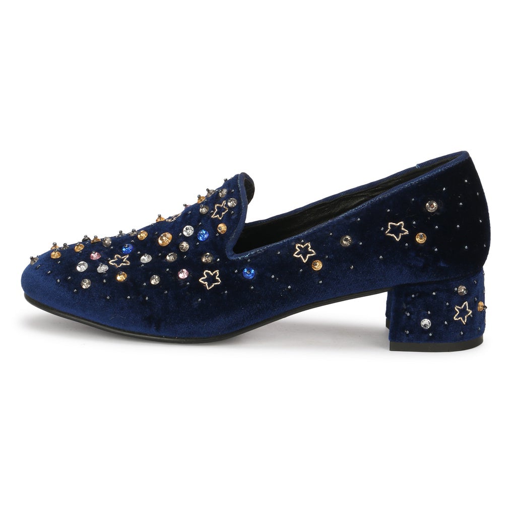 Saint Olivia Hand Embroidered Blue Suede Pumps - SaintG