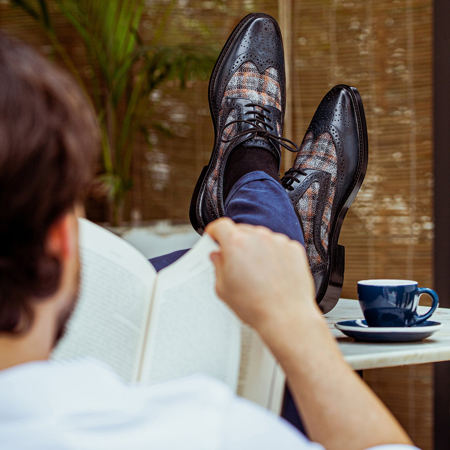 Saint Faustin Navy Leather Lace Up Brogue