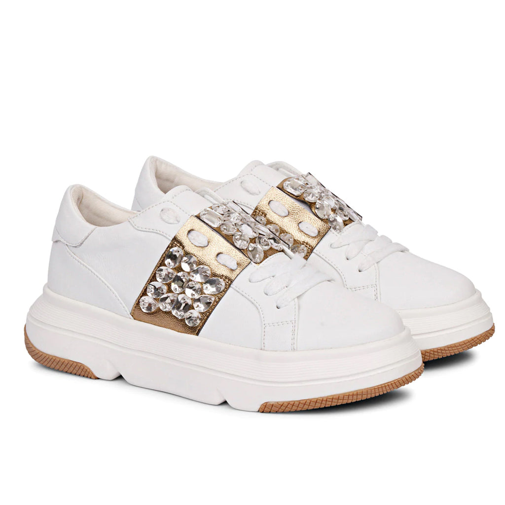 Saint Joanna Crystal Off White Leather Sneakers