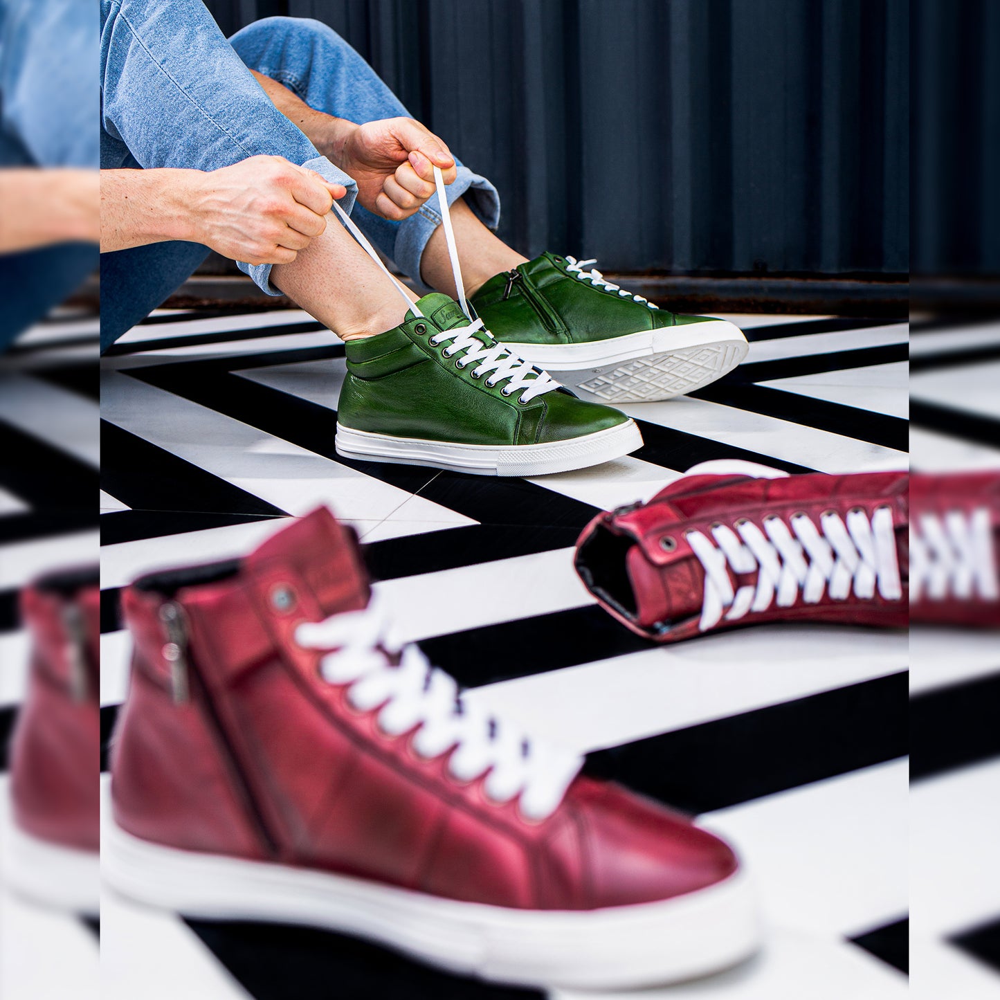 Saint Lamberto Green Leather Handcrafted Sneakers