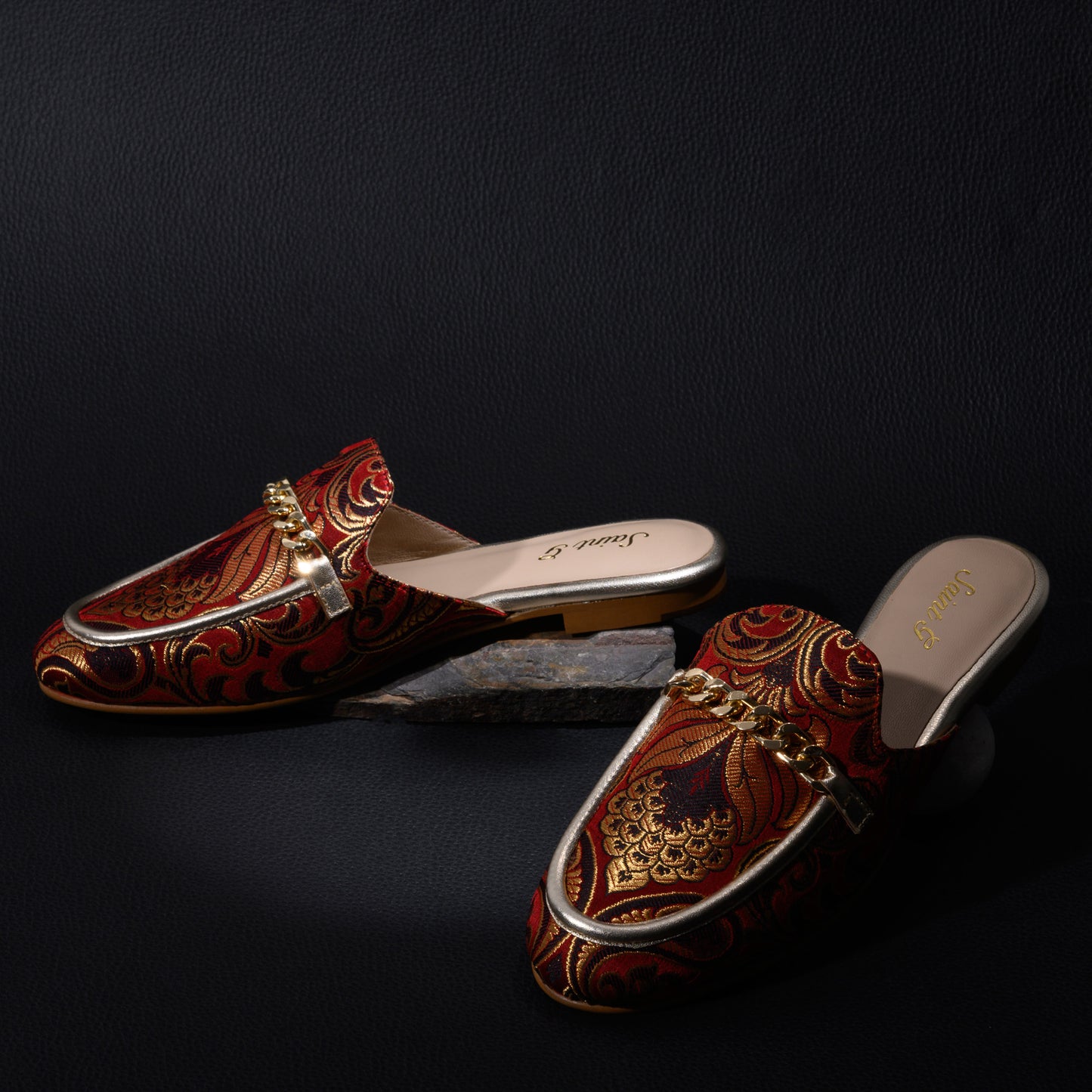 Saint Manon Metal Chain Embellished Maroon Mules