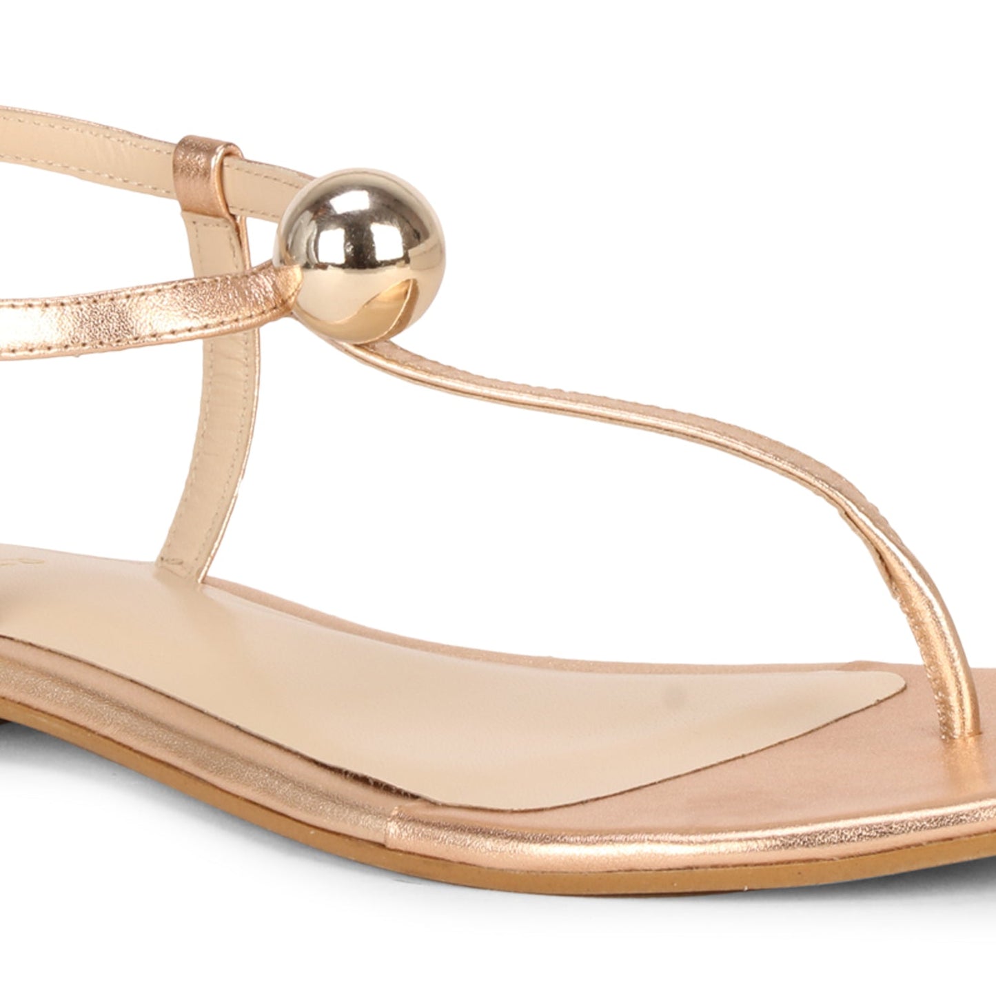 Saint Ventana Metal Ball Embellished Metallic Gold Leather Flat - SaintG
