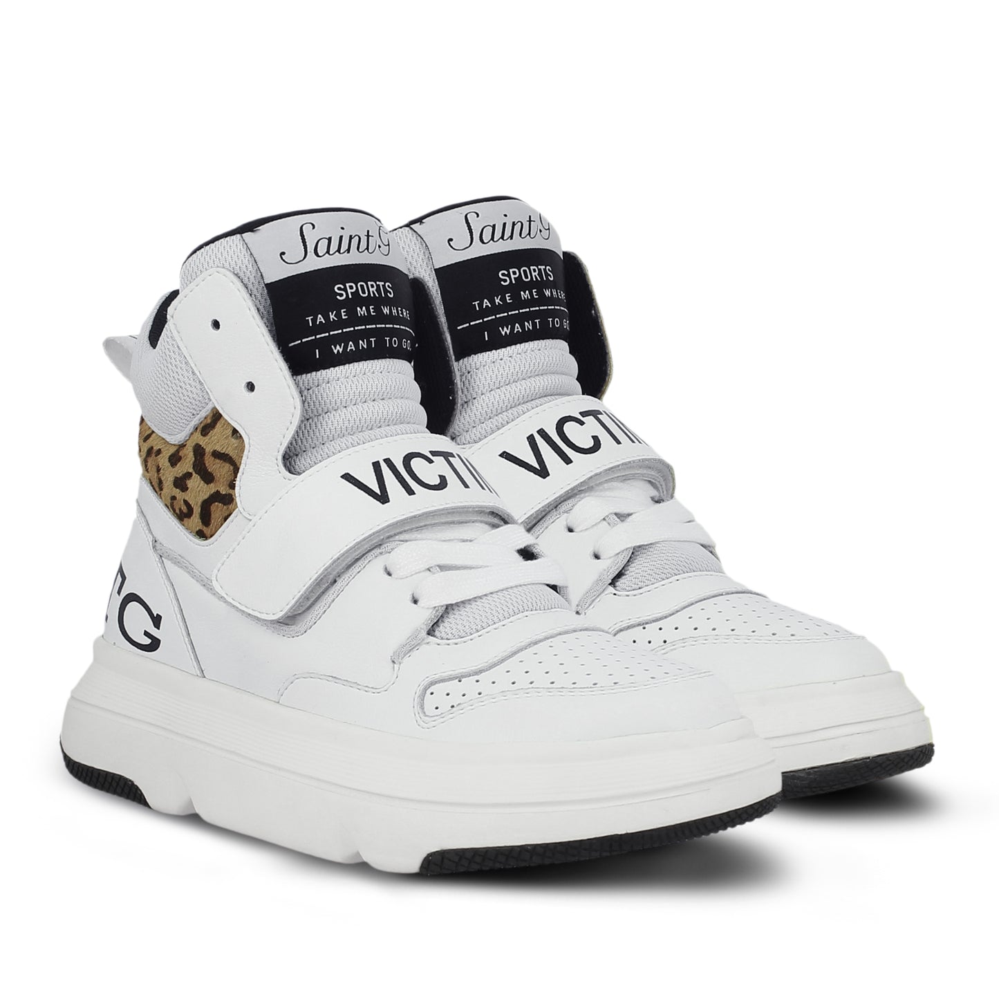 Saint Venetia White & Pony Hair Print Leather Sneakers
