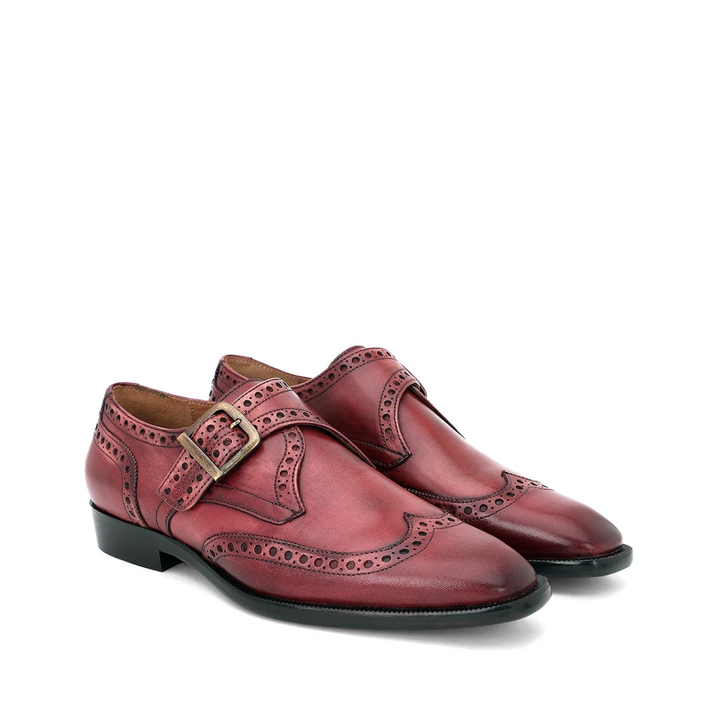 SaintG Red Leather Monk Brogue