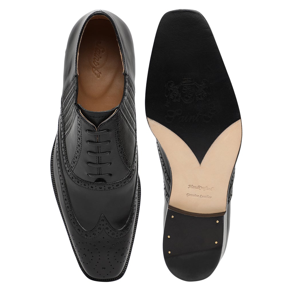 Saint Vincenzo Black Leather Square Toe Lace Up Décor Slip On Shoes
