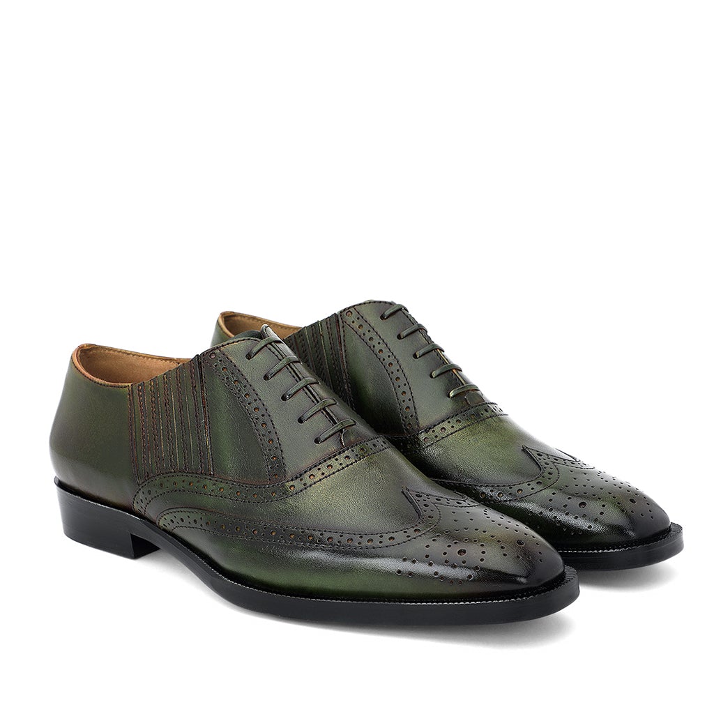 Saint Vincenzo Olive Leather Square Toe Lace Up Décor Slip On Shoes