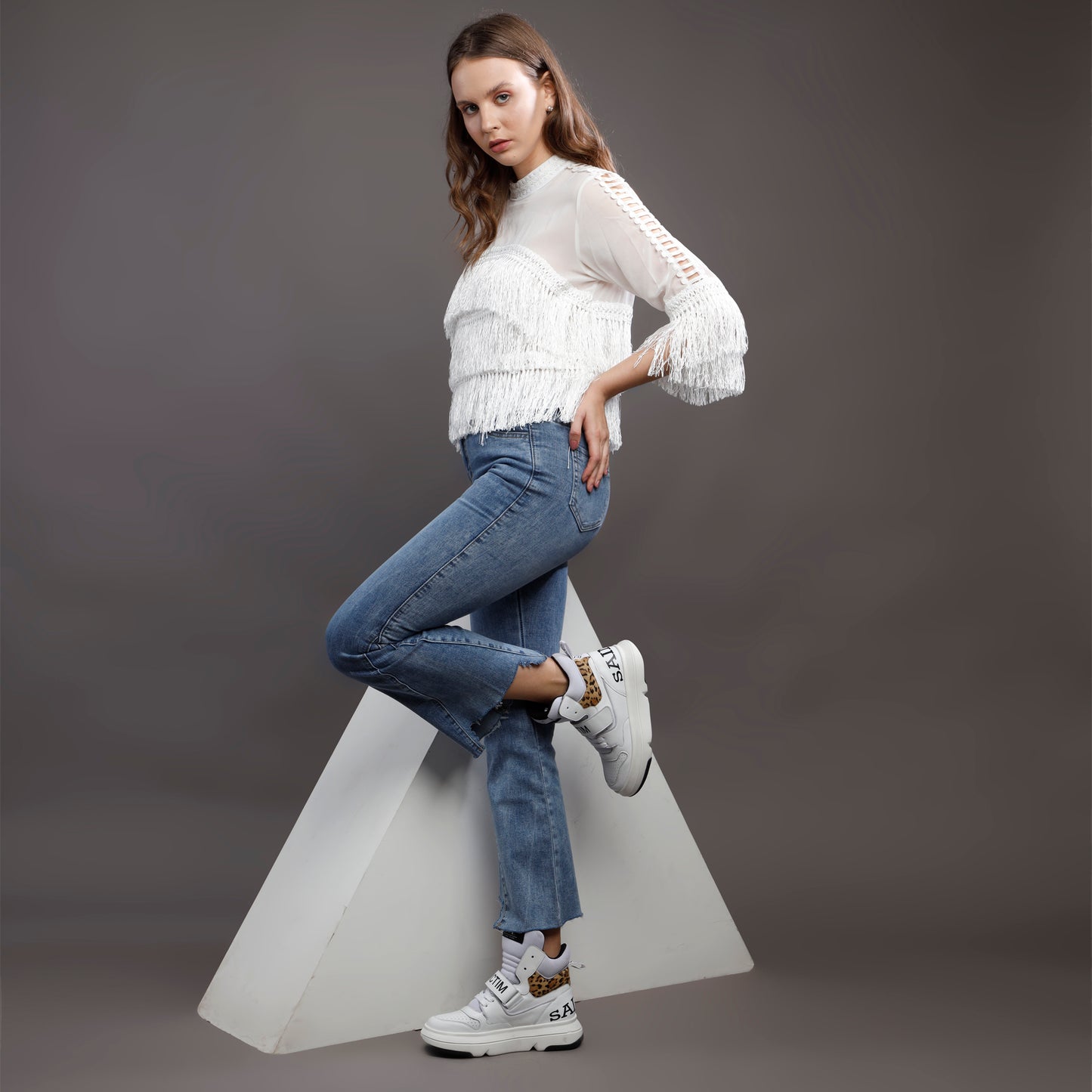 Saint Venetia White & Pony Hair Print Leather Sneakers
