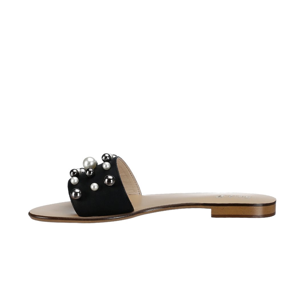 Saint Justine Black Leather Slides - SaintG
