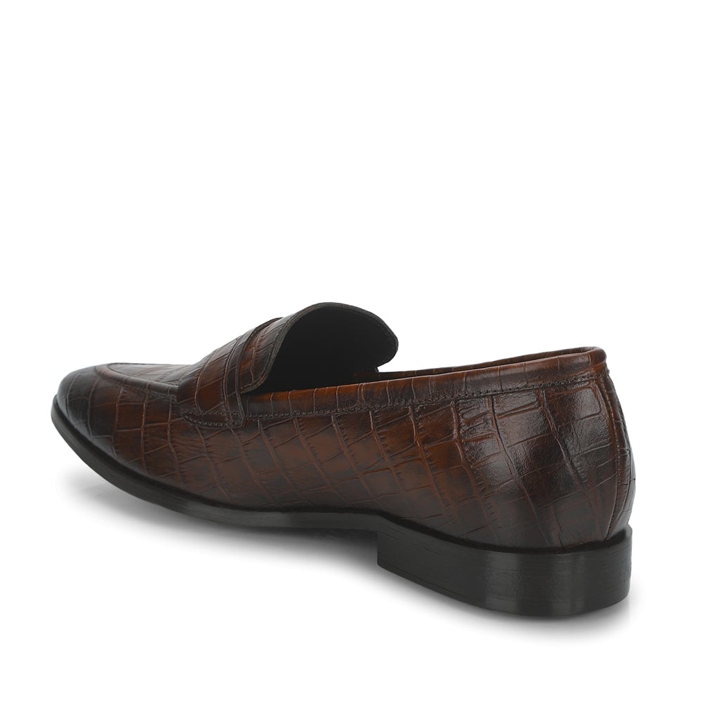 Saint Ansprand Brown Croco Embossed Leather Loafers - SaintG