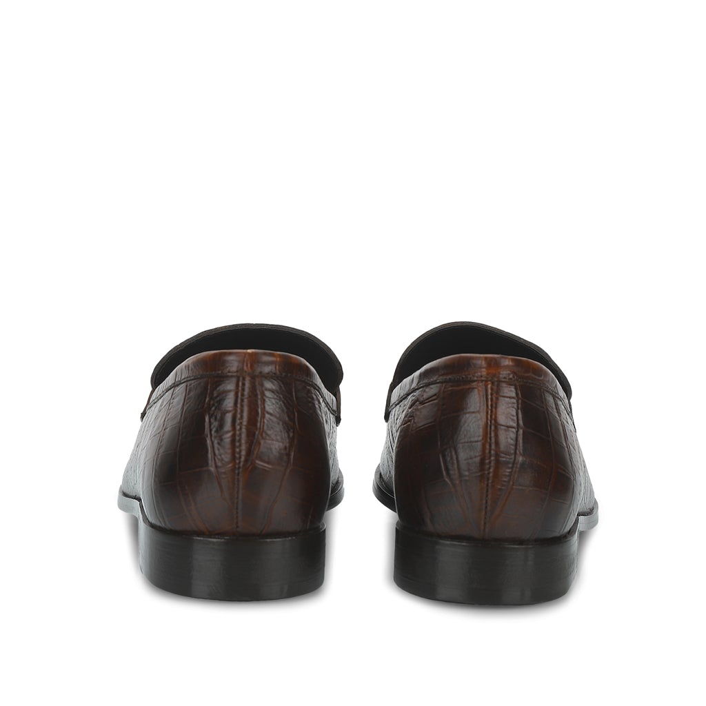 Saint Ansprand Brown Croco Embossed Leather Loafers - SaintG