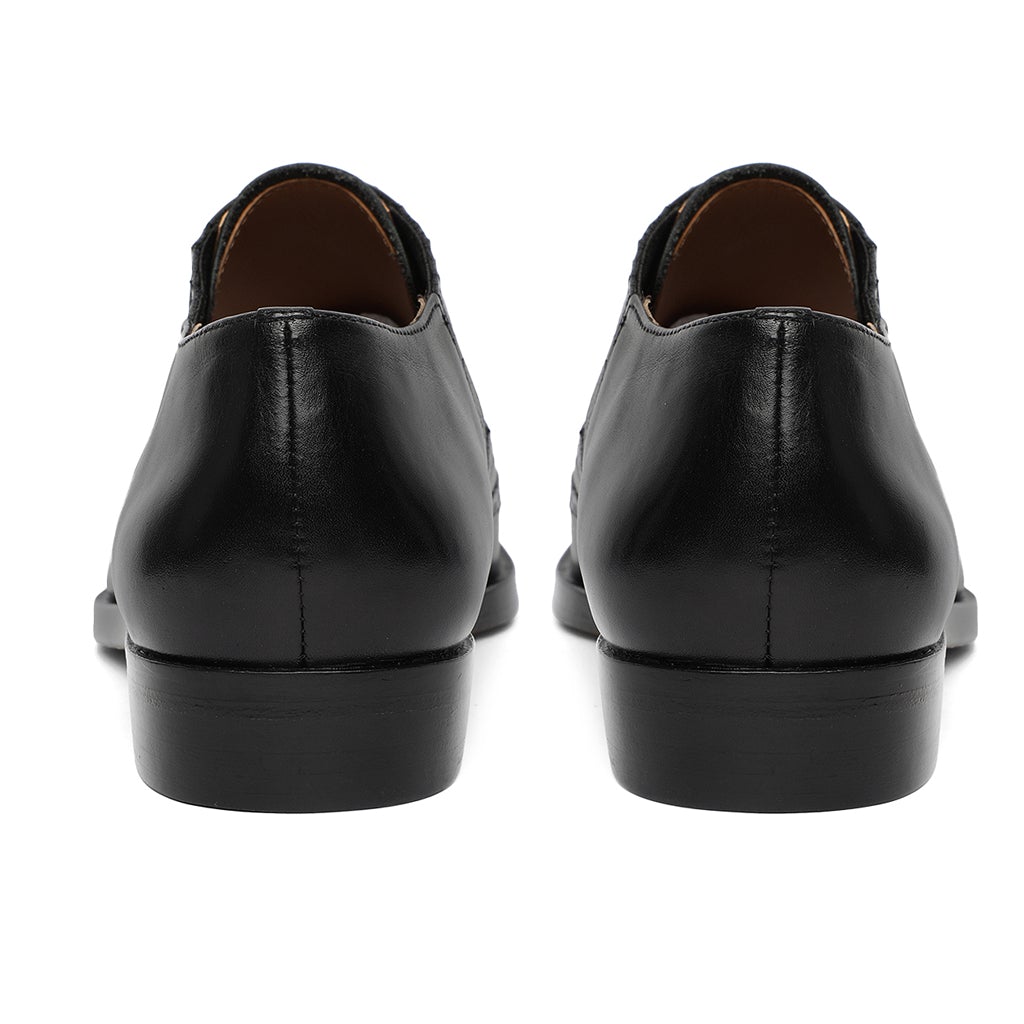 Saint Vincenzo Black Leather Square Toe Lace Up Décor Slip On Shoes