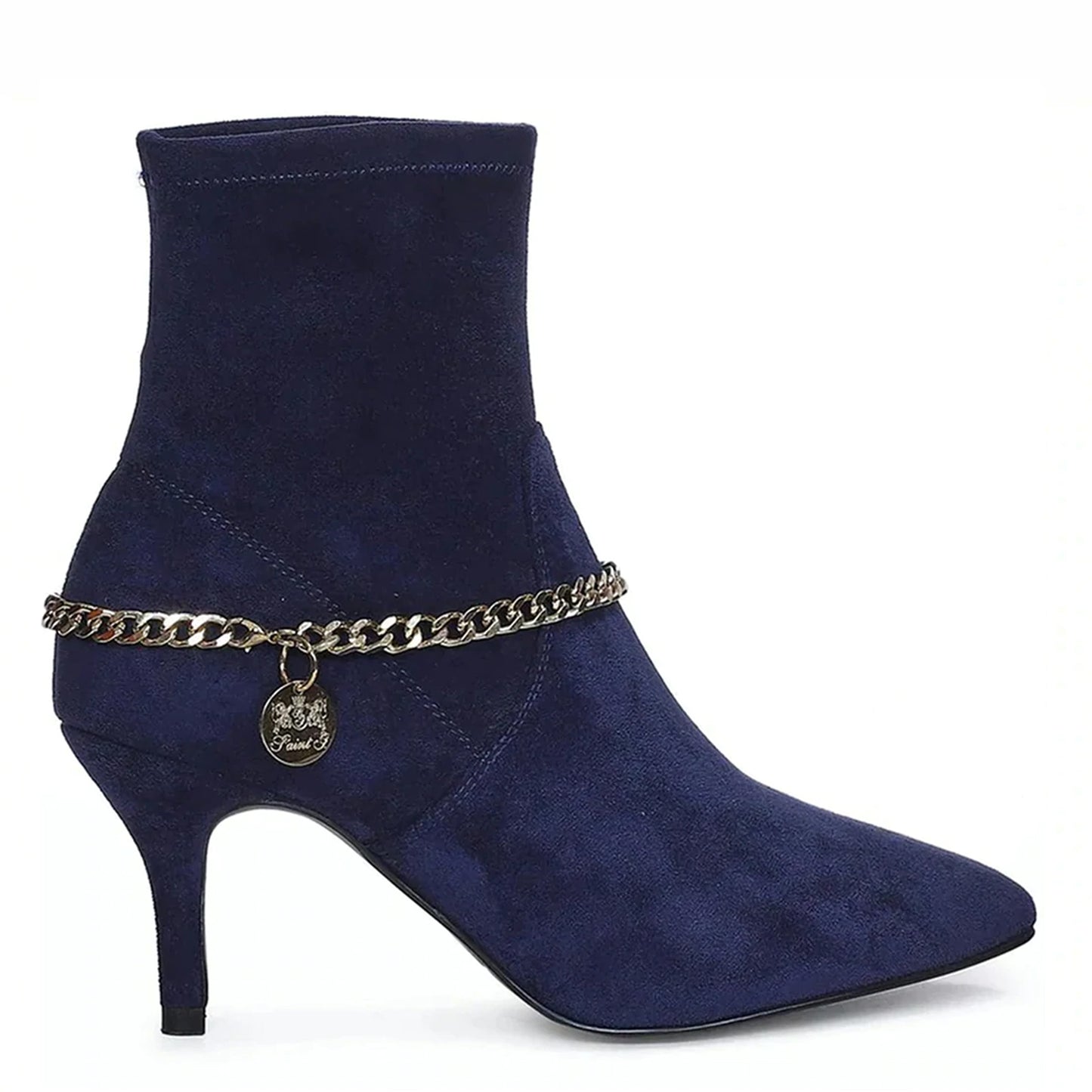 Saint Andrea Blue Stretch Suede Chain Embellished Ankle Boots