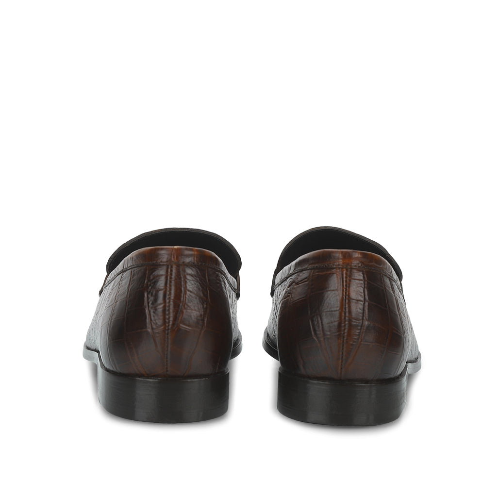 Saint Ansprand Brown Croco Embossed Leather Loafers - SaintG