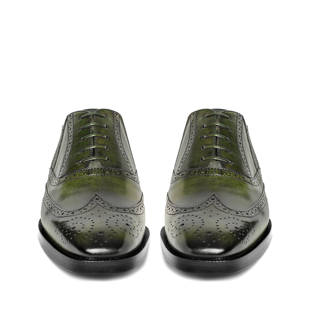Saint Vincenzo Olive Leather Square Toe Lace Up Décor Slip On Shoes