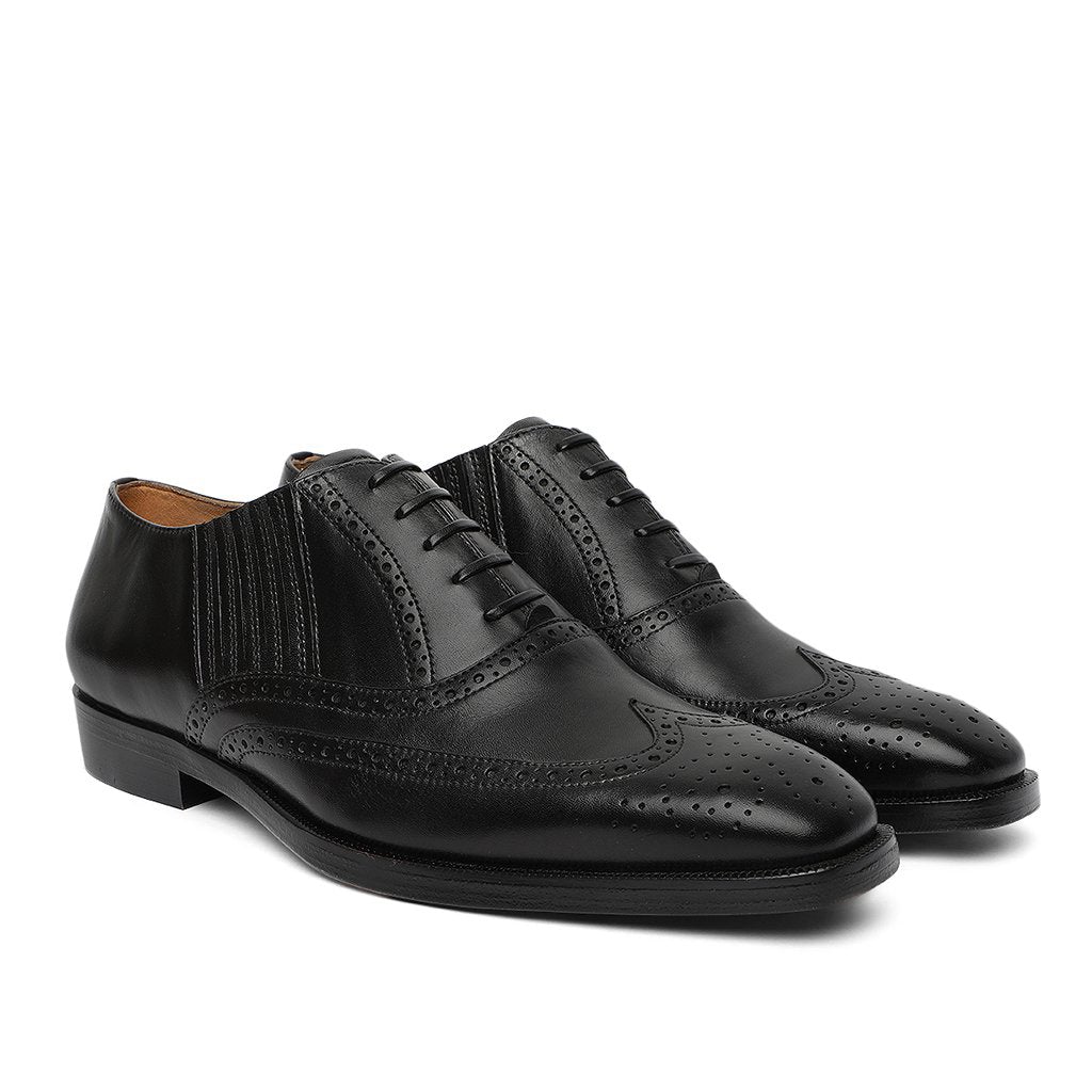 Saint Vincenzo Black Leather Square Toe Lace Up Décor Slip On Shoes