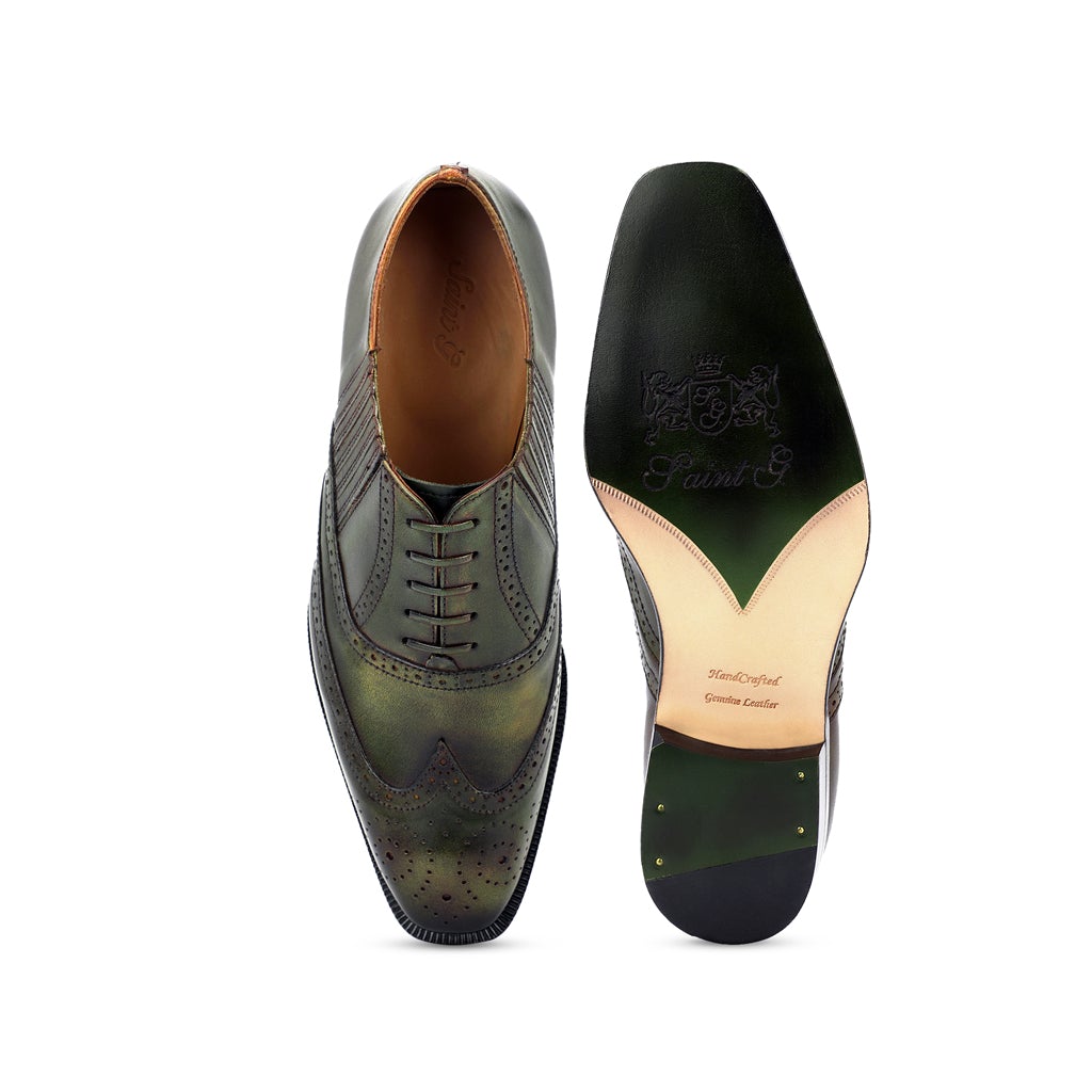 Saint Vincenzo Olive Leather Square Toe Lace Up Décor Slip On Shoes