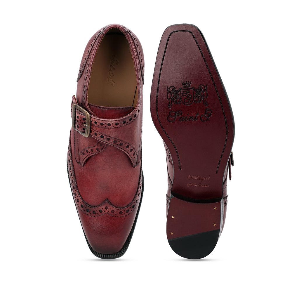 SaintG Red Leather Monk Brogue