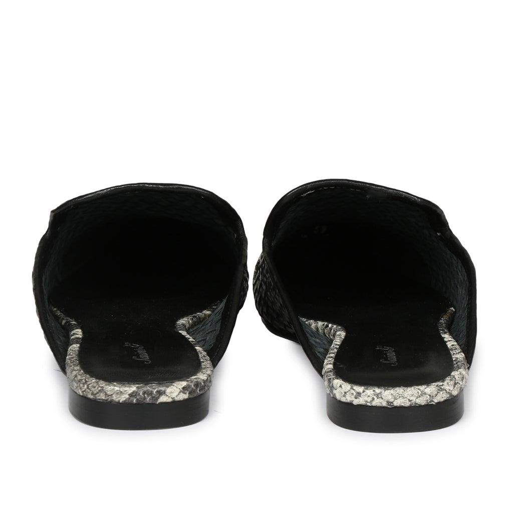 Saint Emma Grey Python and Black Woven Leather Mules - SaintG