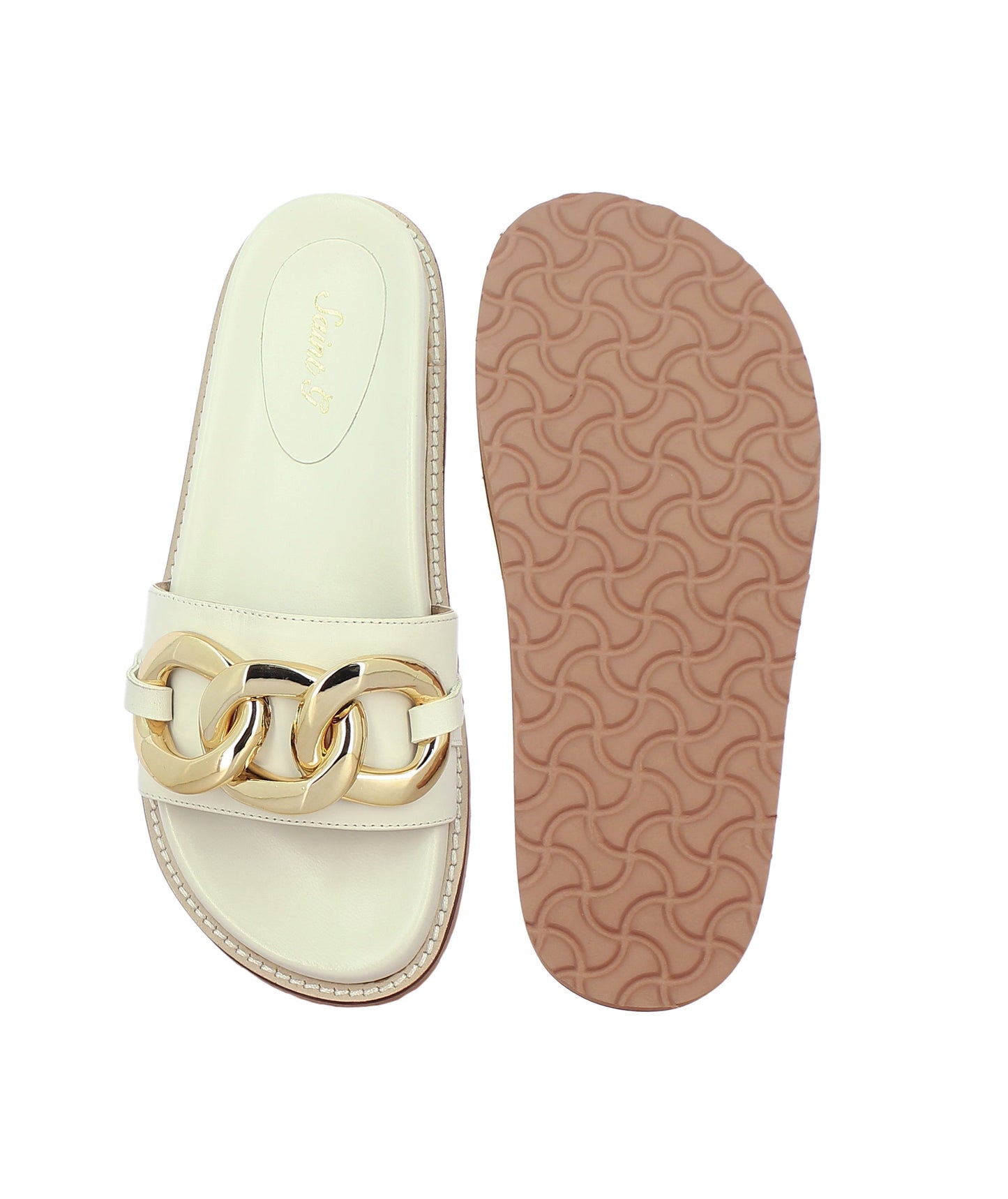 Saint Kiera Off White Chain-Link Trim Slides