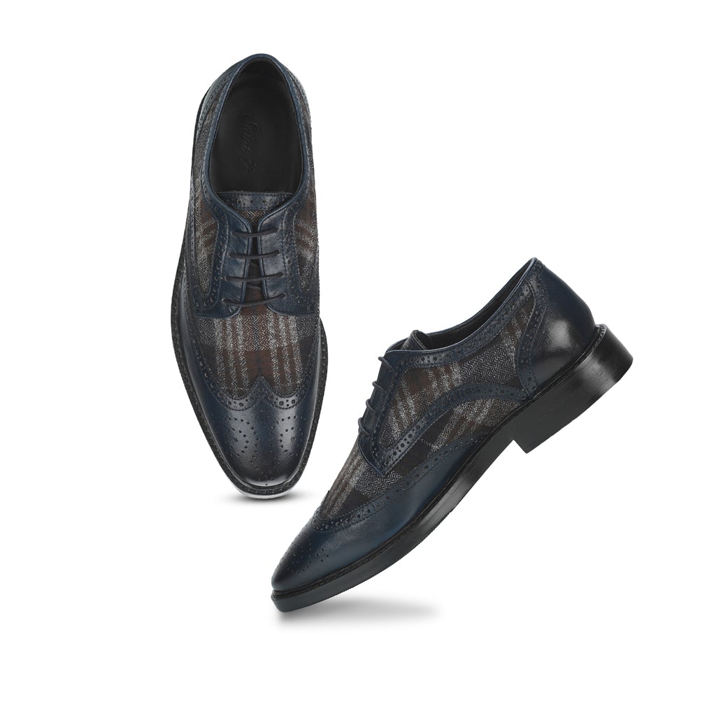 Saint Faustin Navy Leather Lace Up Brogue - SaintG