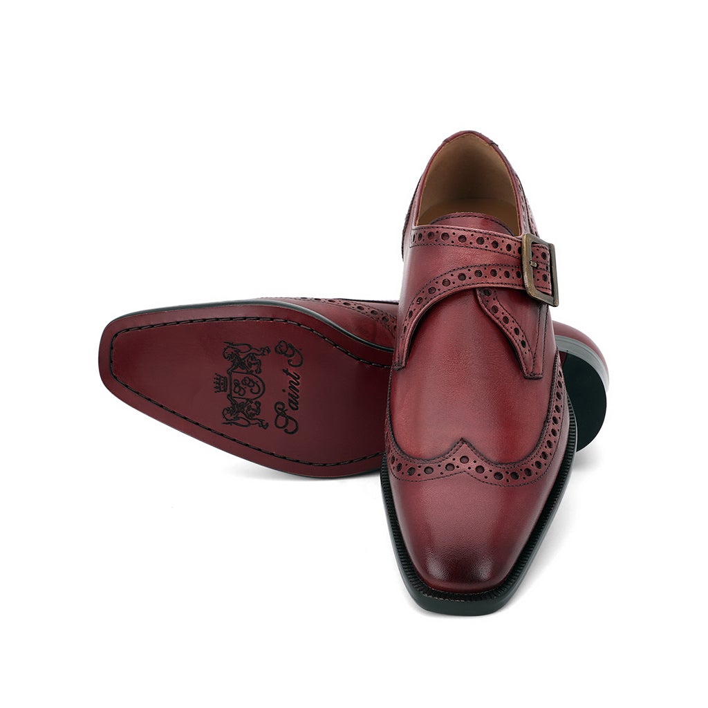 SaintG Red Leather Monk Brogue