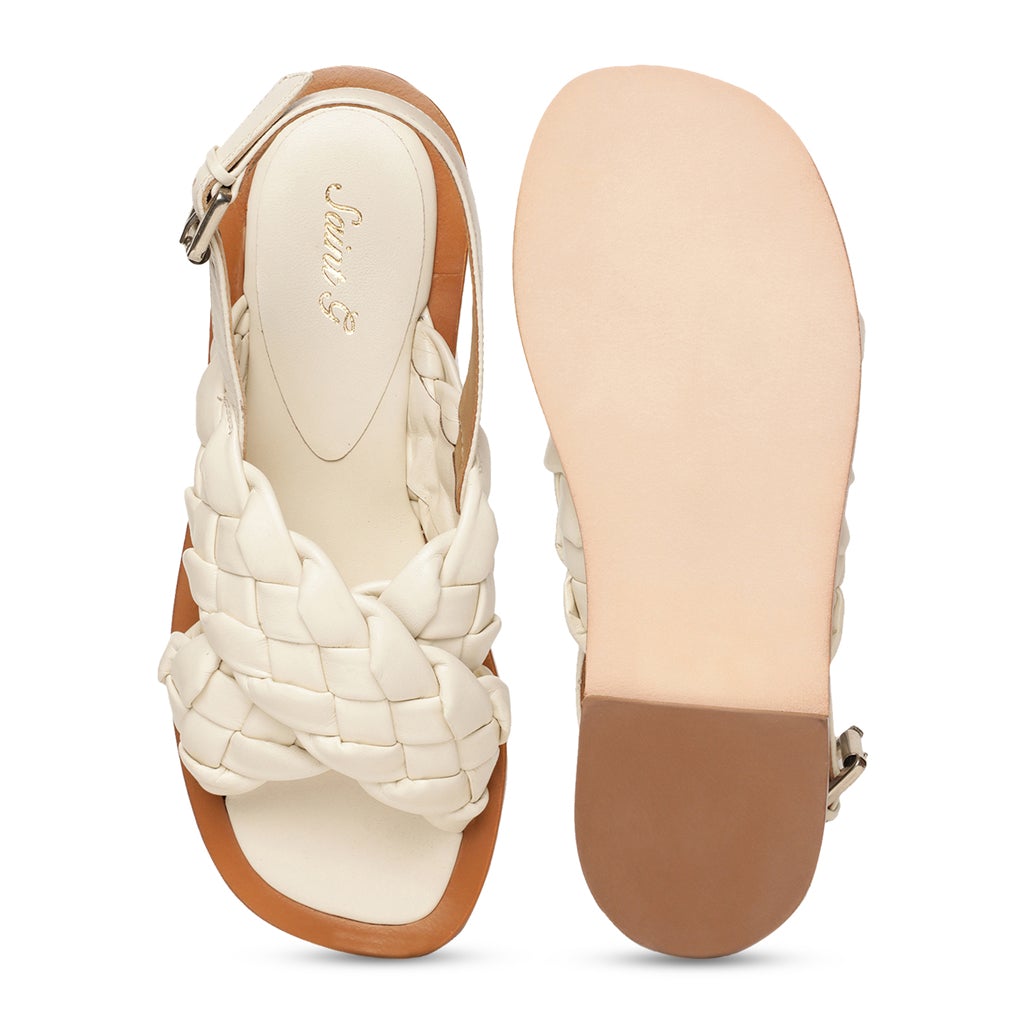 Saint Ricciarda White Woven Leather Sandals
