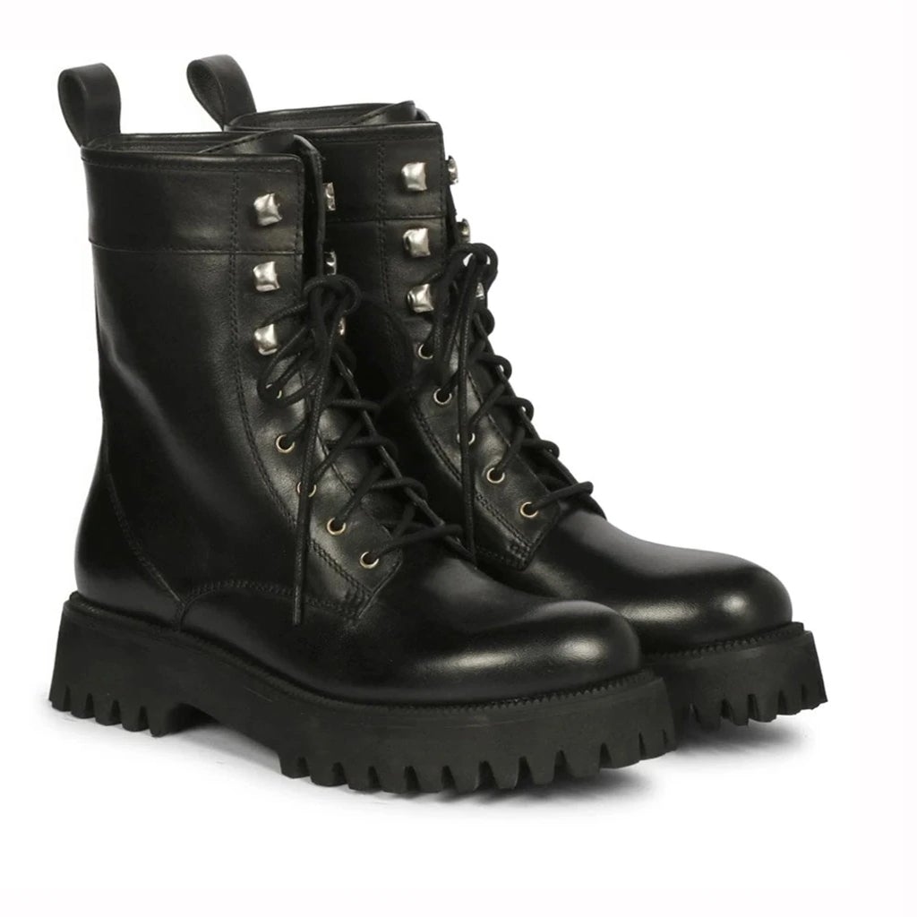 Saint Anastasia Black Leather Lace Up High Ankle Boots