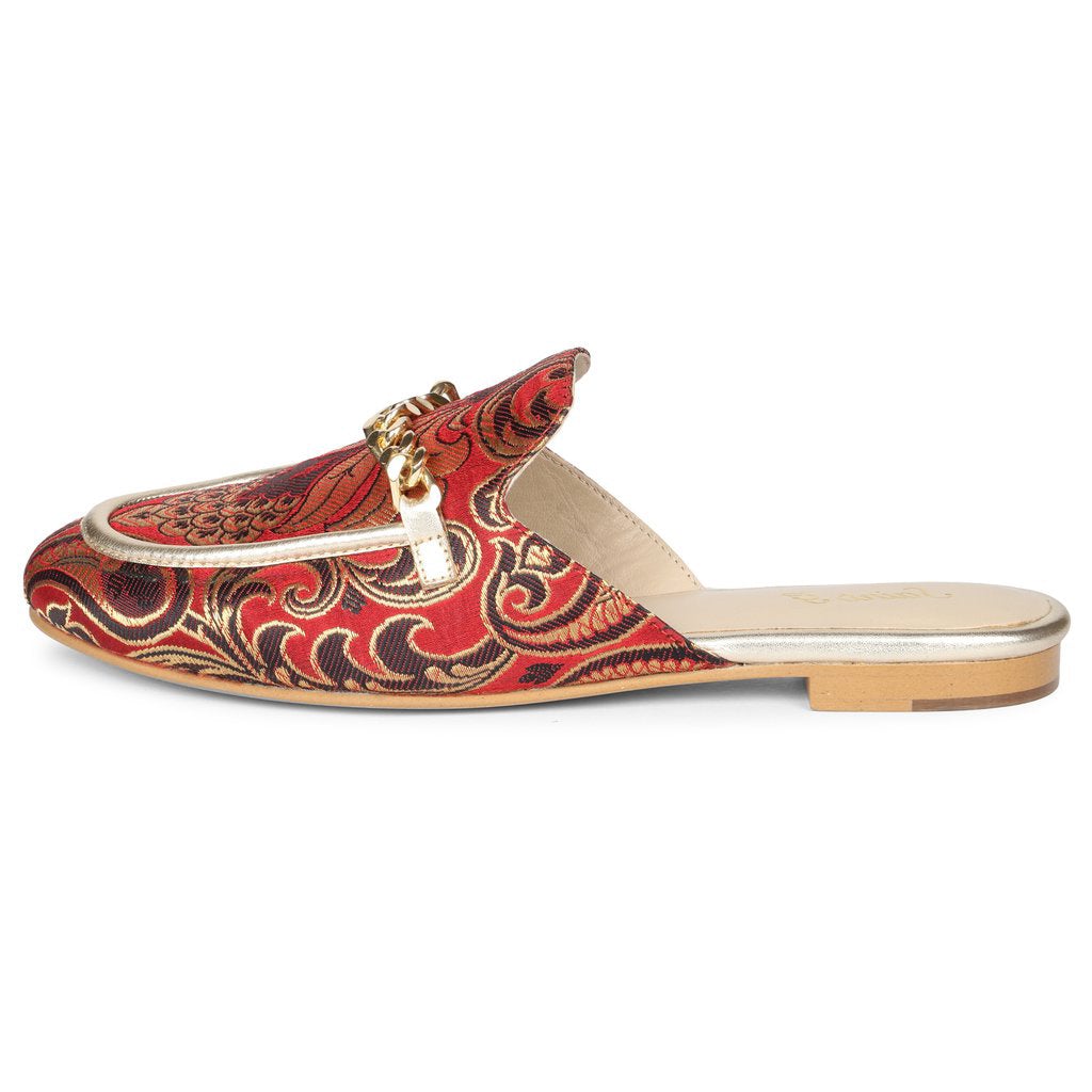 Saint Manon Metal Chain Embellished Maroon Mules - SaintG