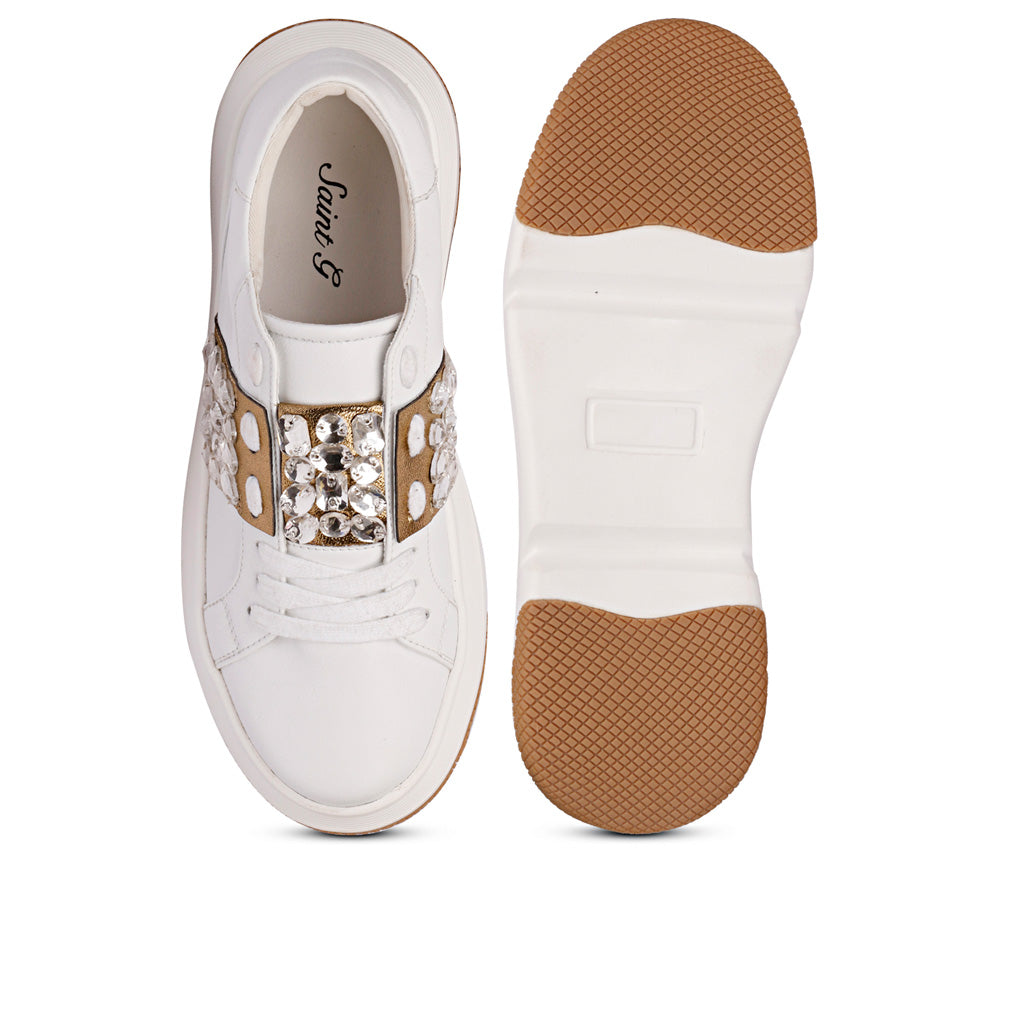 Saint Joanna Crystal Off White Leather Sneakers