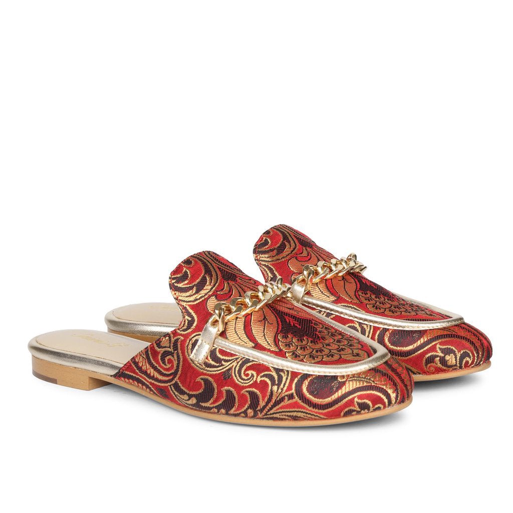 Saint Manon Metal Chain Embellished Maroon Mules - SaintG