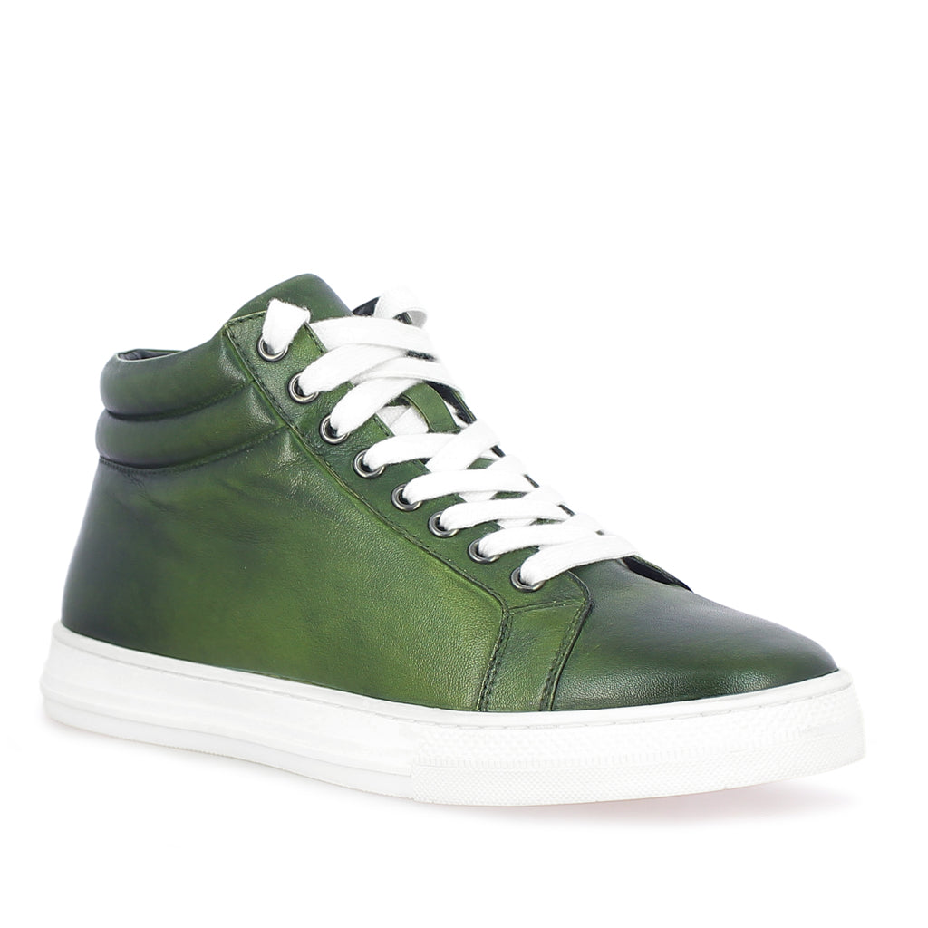 Saint Lamberto Green Leather Handcrafted Sneakers
