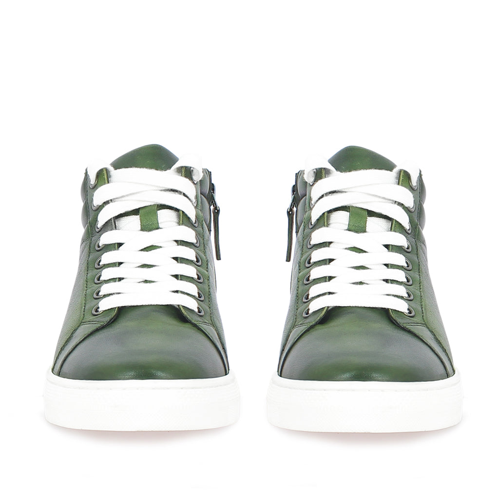 Saint Lamberto Green Leather Handcrafted Sneakers