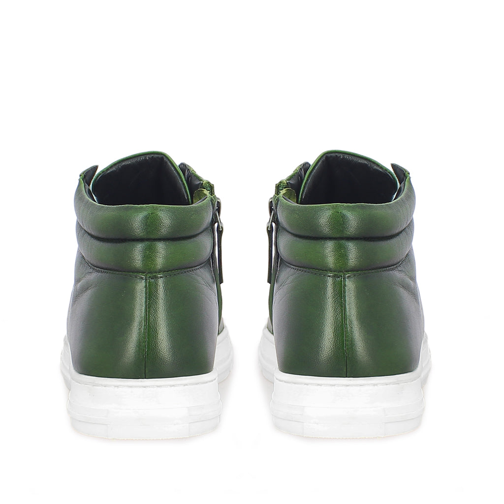 Saint Lamberto Green Leather Handcrafted Sneakers