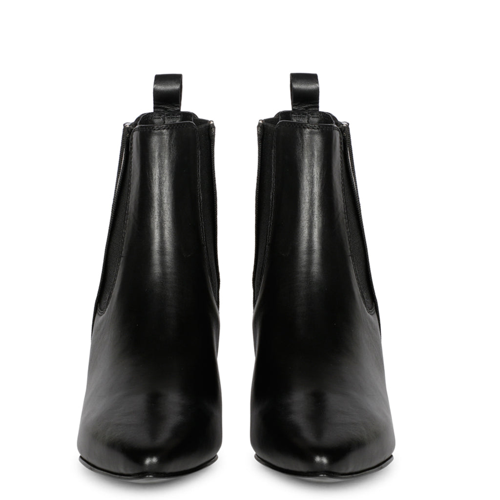 Saint Ashlyn Black Crust Leather Beige Strip Handcrafted Ankle Boots