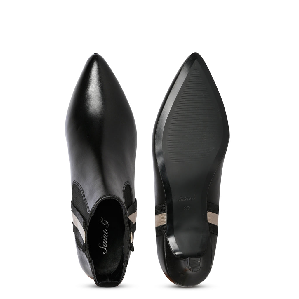 Saint Ashlyn Black Crust Leather Beige Strip Handcrafted Ankle Boots