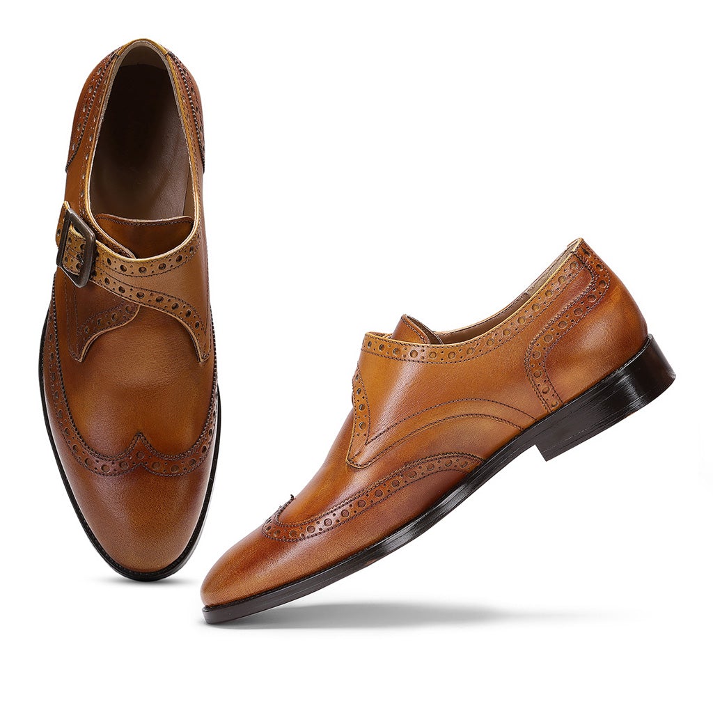 Saint Salvador Tan Leather Monk Brogue - SaintG