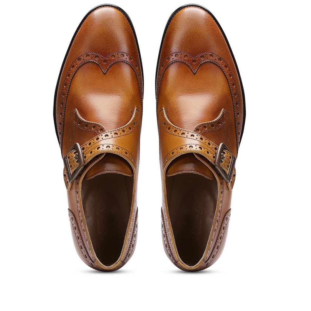 Saint Salvador Tan Leather Monk Brogue - SaintG