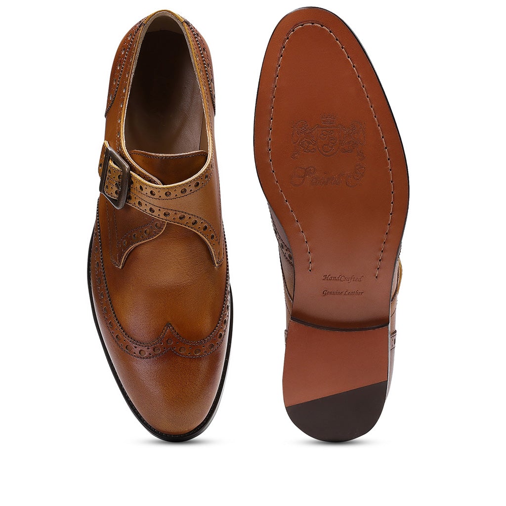 Saint Salvador Tan Leather Monk Brogue - SaintG