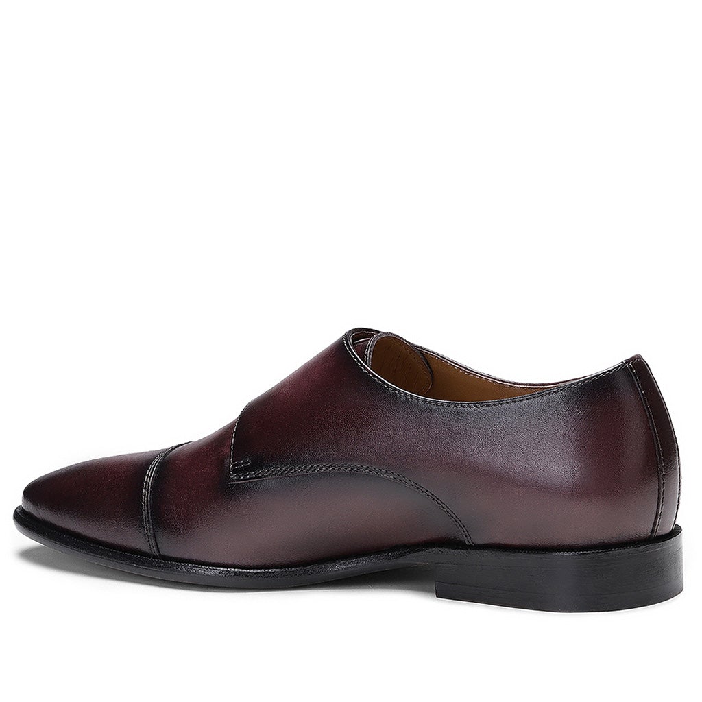 Saint Alboin Two Color Toned Red Leather Double Buckled Monk Strap Shoes - SaintG