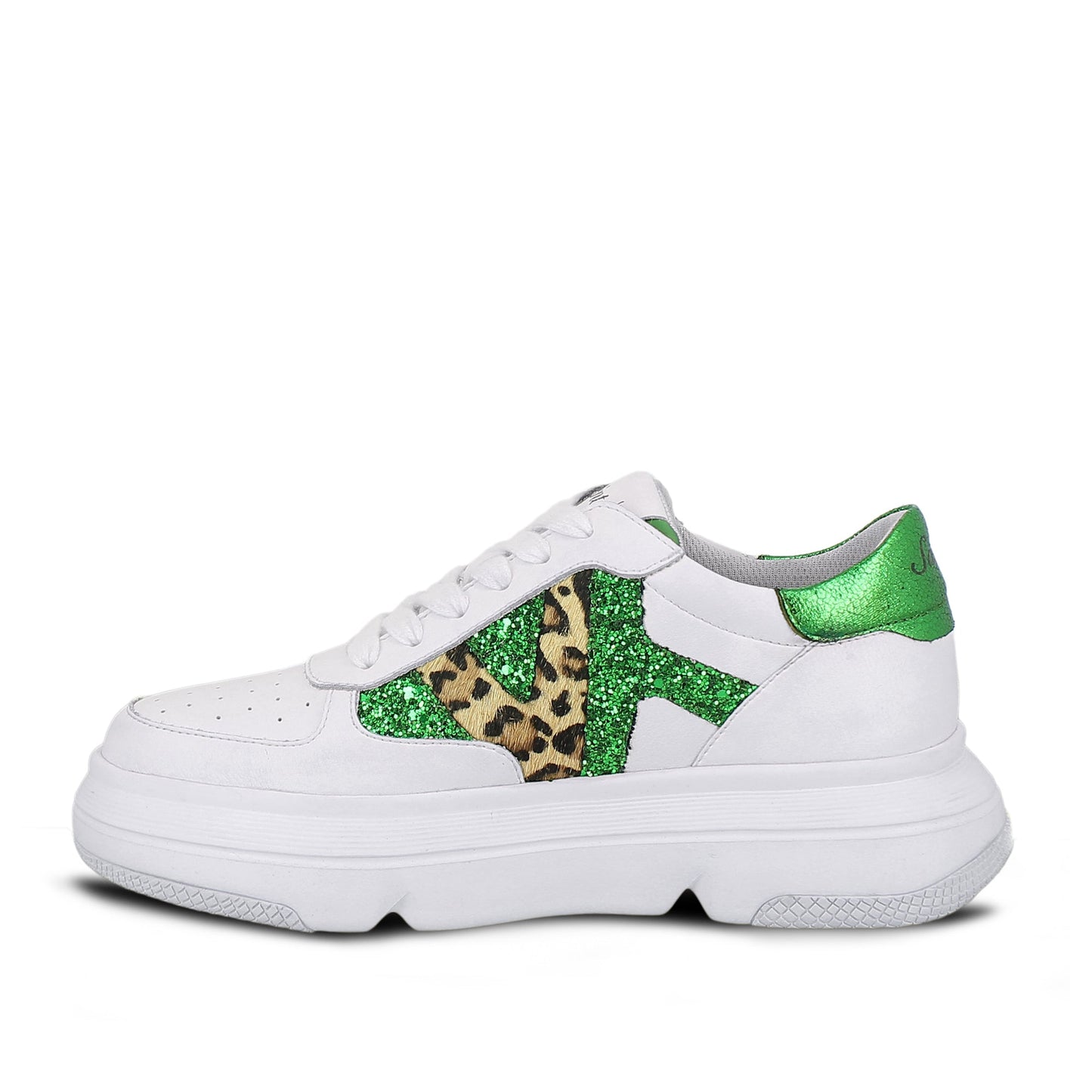 Saint Antea Studs Embellished White & Green Leather Sneakers