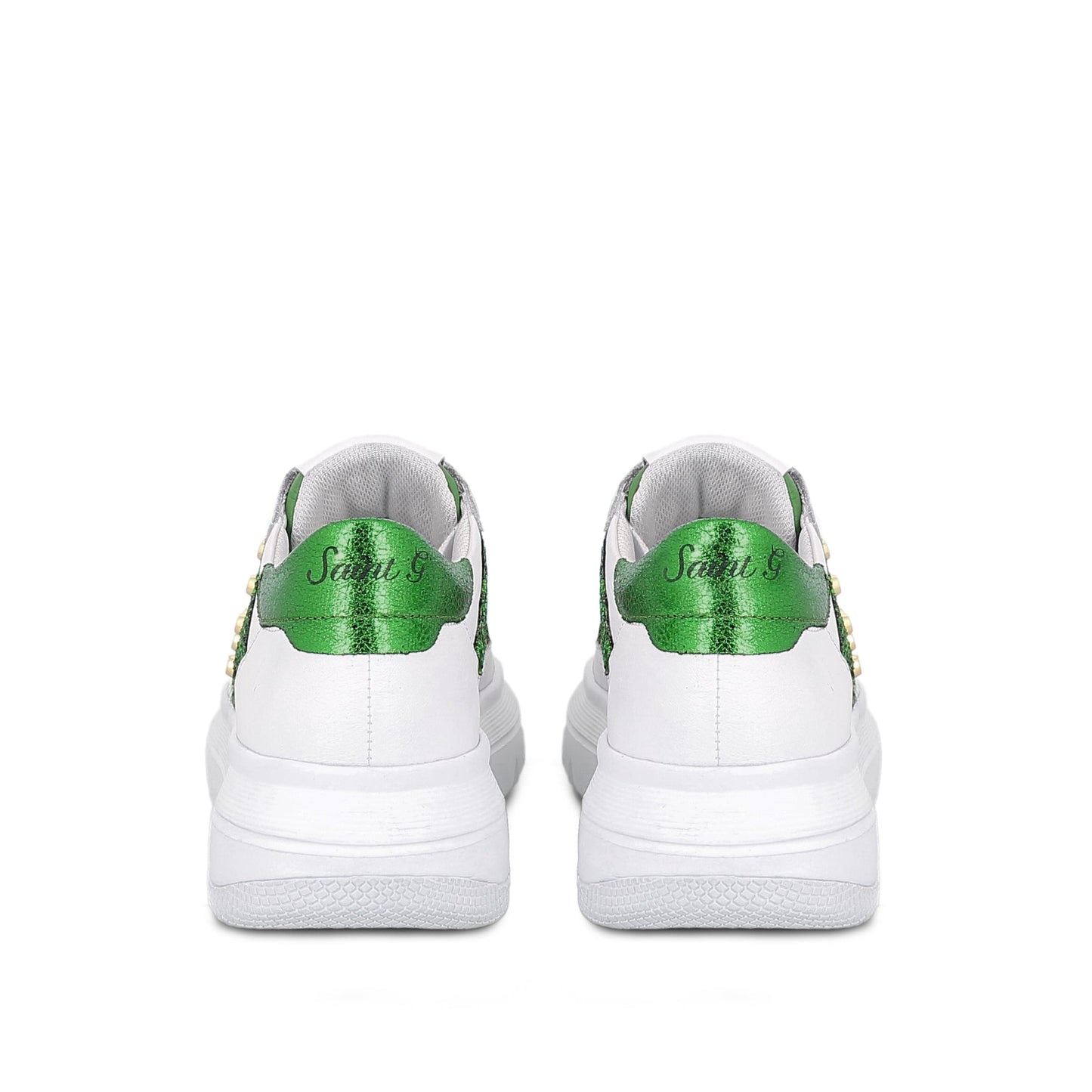 Saint Antea Studs Embellished White & Green Leather Sneakers