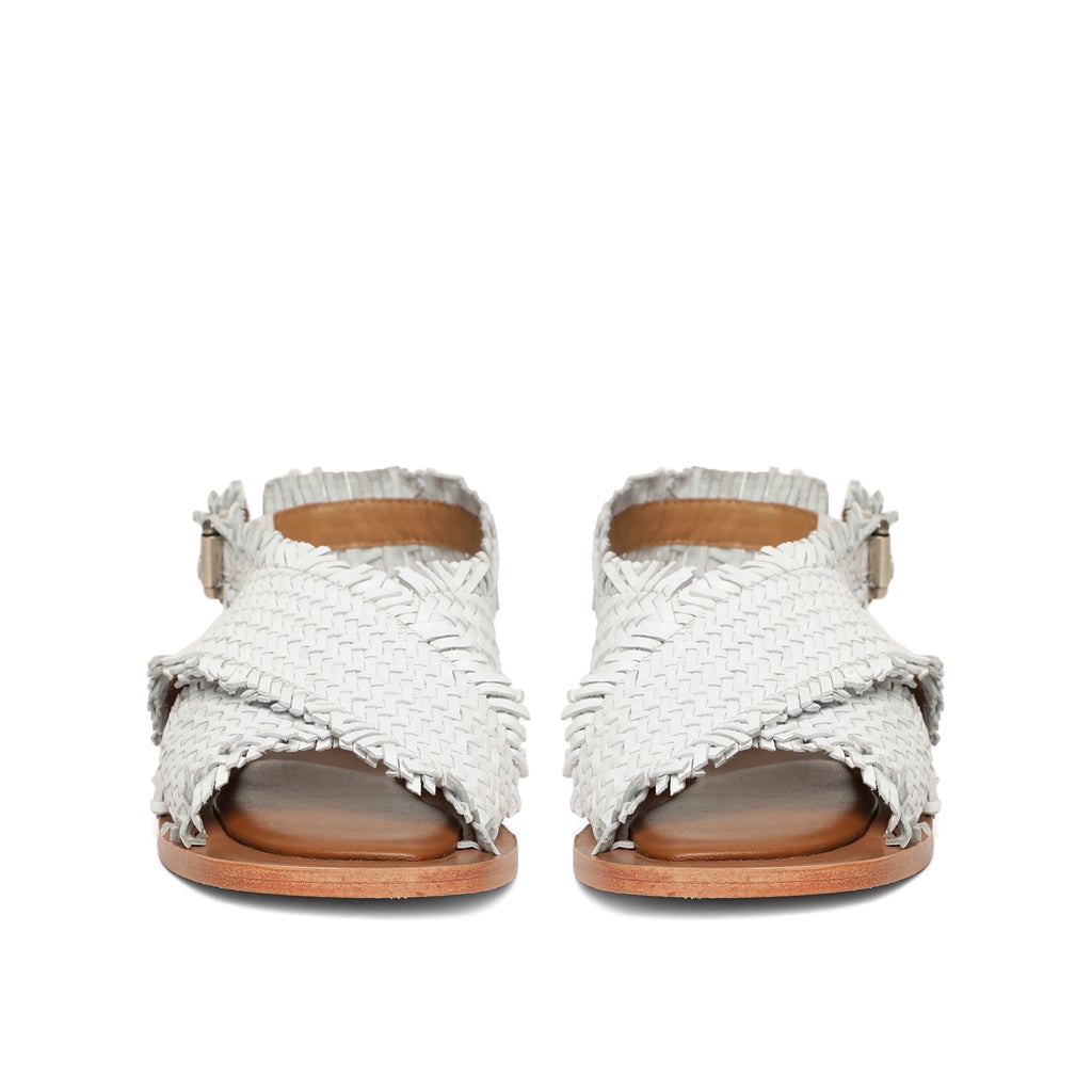 Saint Gaetana White Woven Leather Sandals