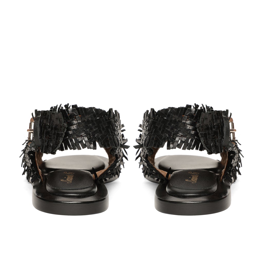 Saint Gaetana Black Woven Leather Sandals