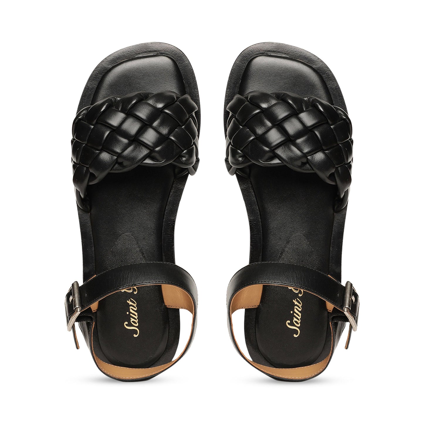 Saint Ricciarda Black Woven Leather Sandals