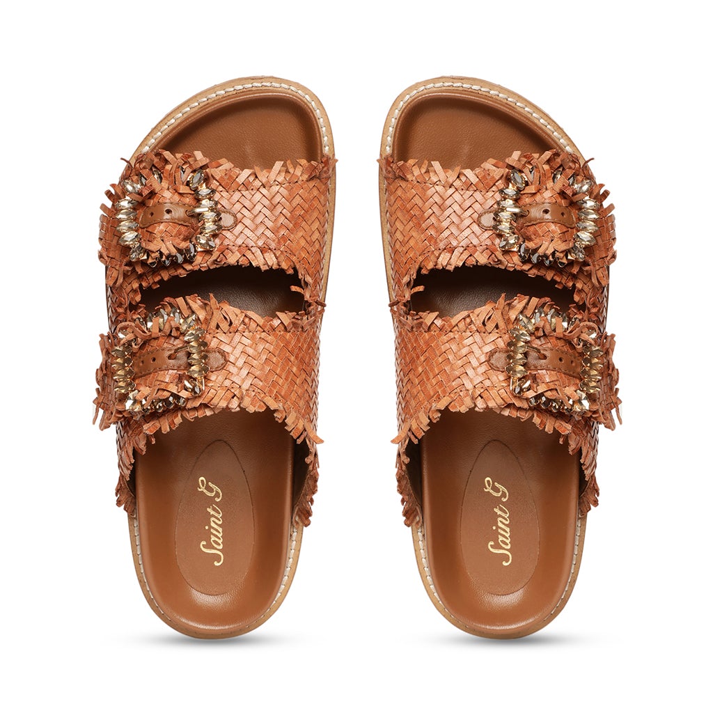 Saint Ravenna Tan Woven Leather Sliders