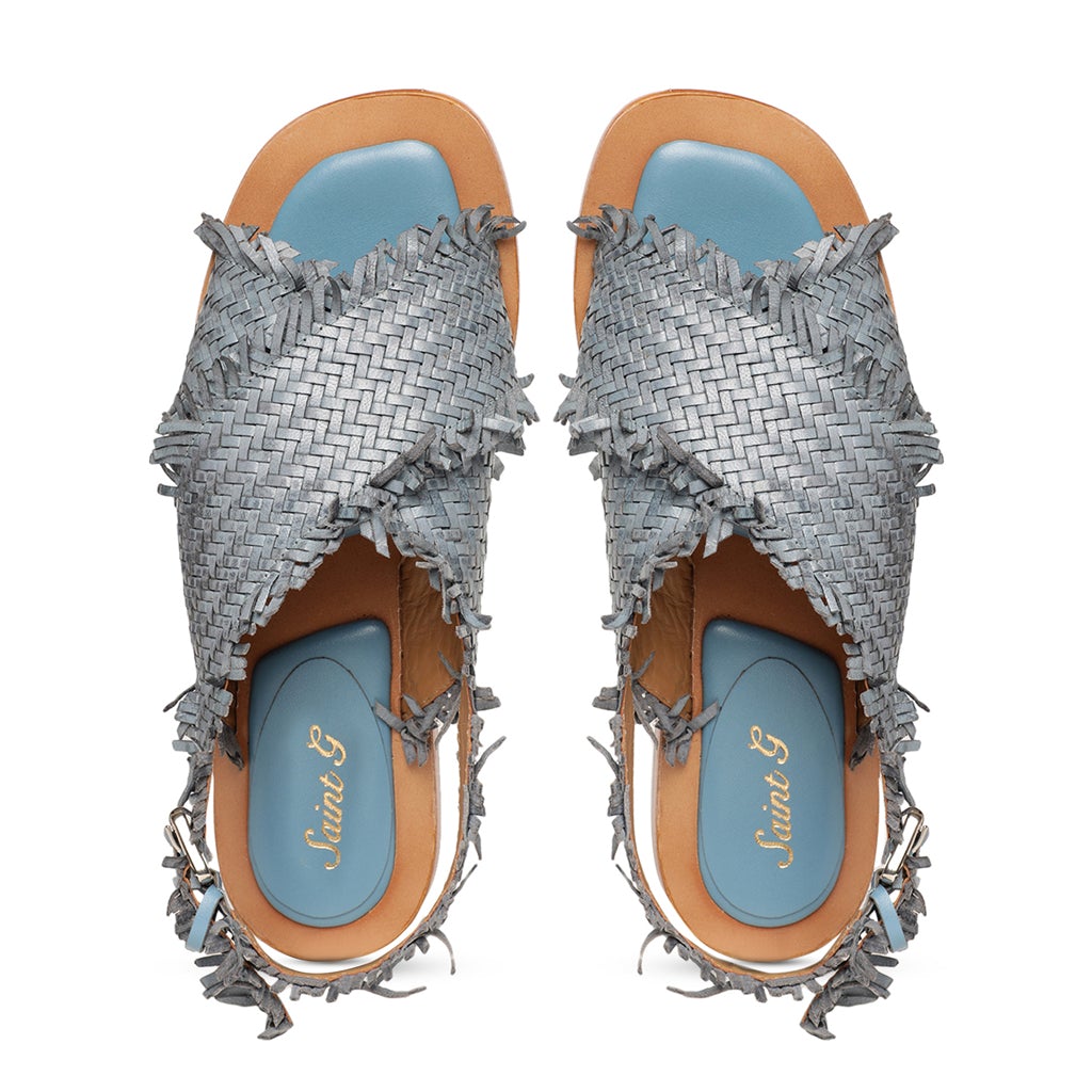 Saint Gaetana Blue Woven Leather Sandals