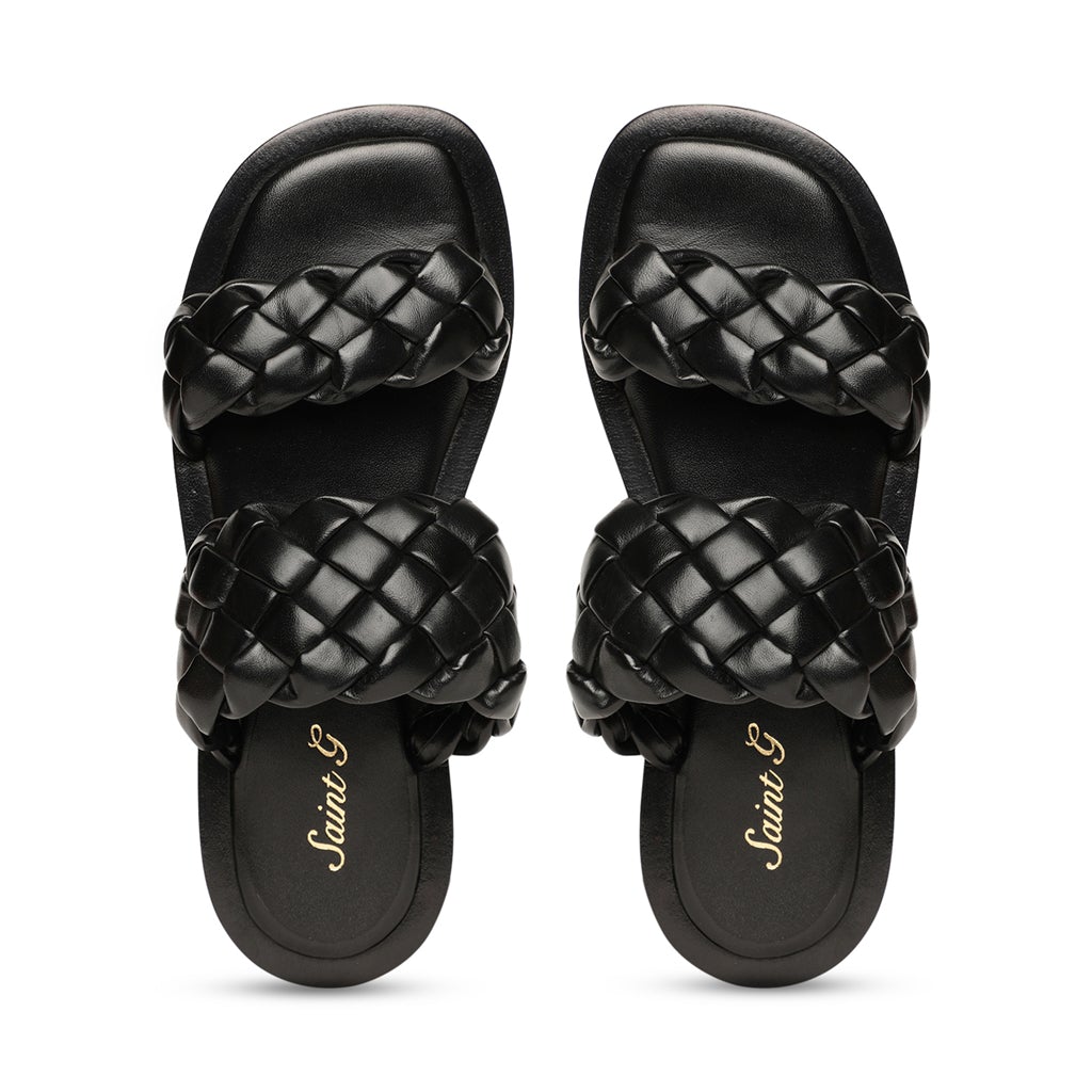 Saint Bruna Black Woven Leather Sliders