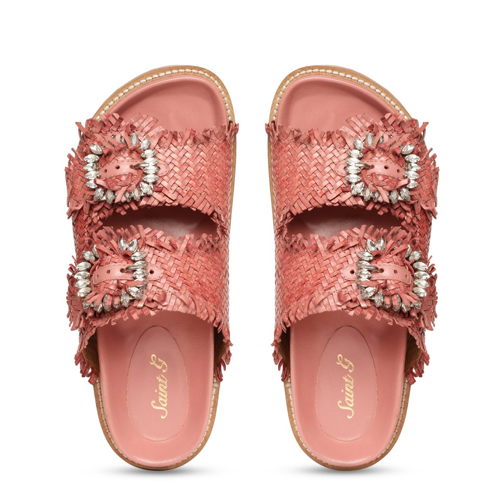 Saint Ravenna Pink Woven Leather Sliders