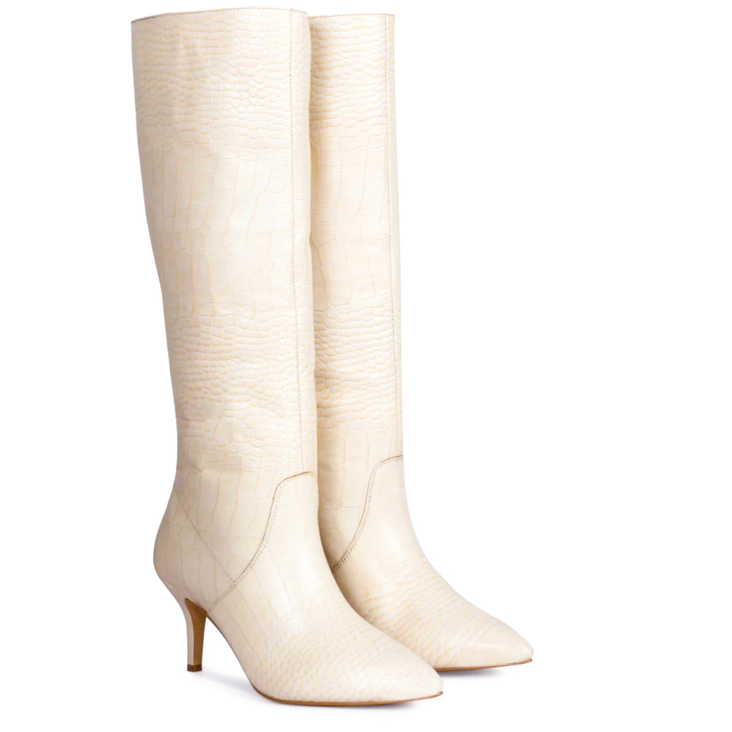 Saint Adella Off White Croc Embossed Vegan Leather Long Boots