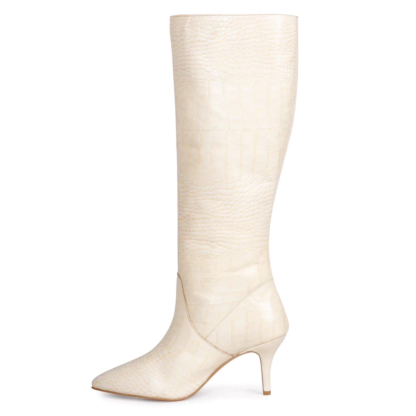 Saint Adella Off White Croc Embossed Vegan Leather Long Boots